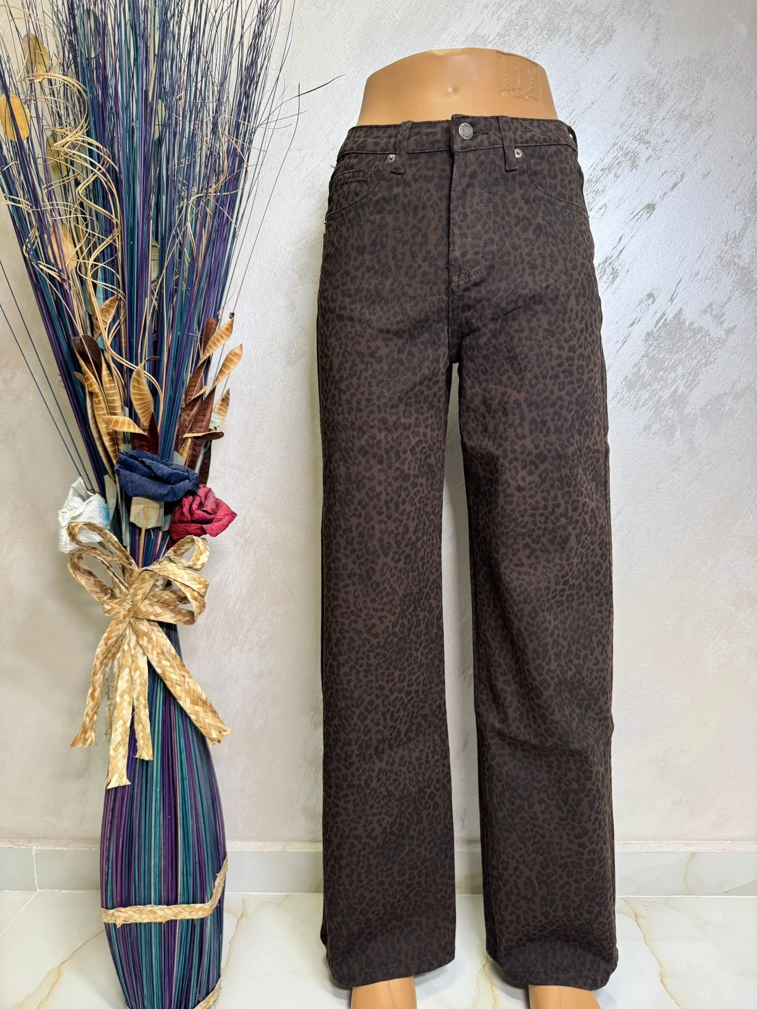 Pantaloni damă wide leg animal print leopard