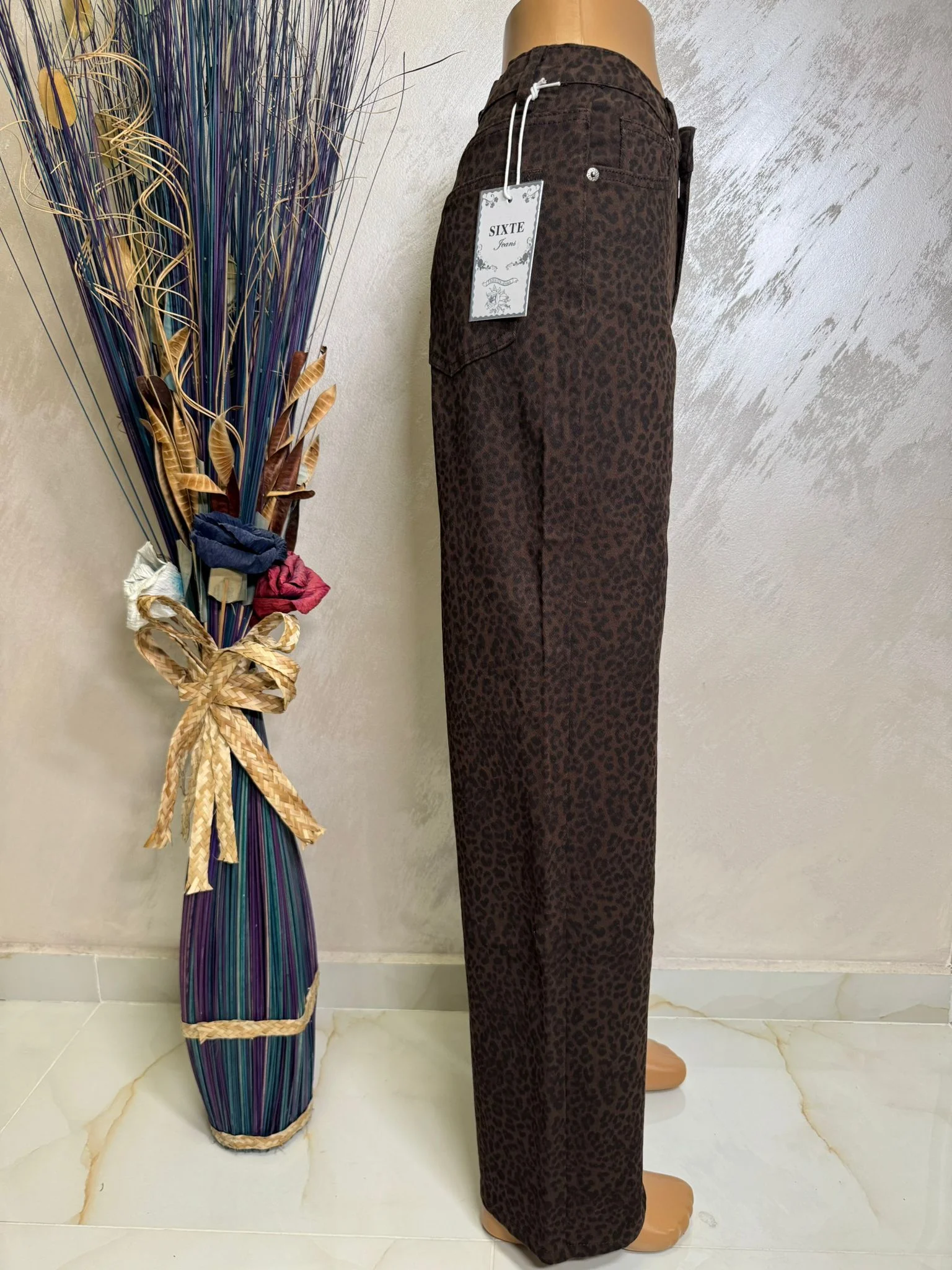 Pantaloni damă wide leg animal print leopard