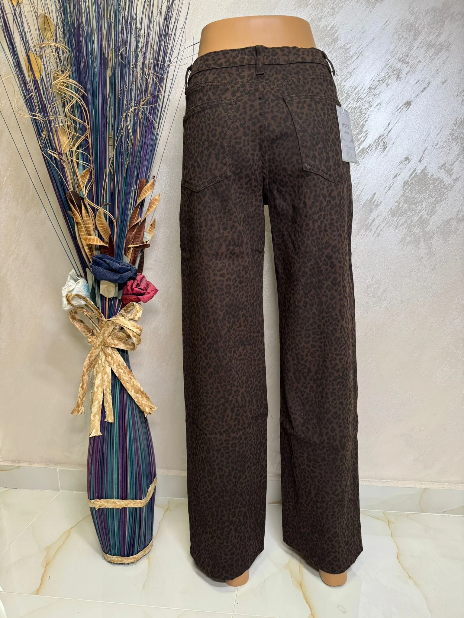 Pantaloni damă wide leg animal print leopard