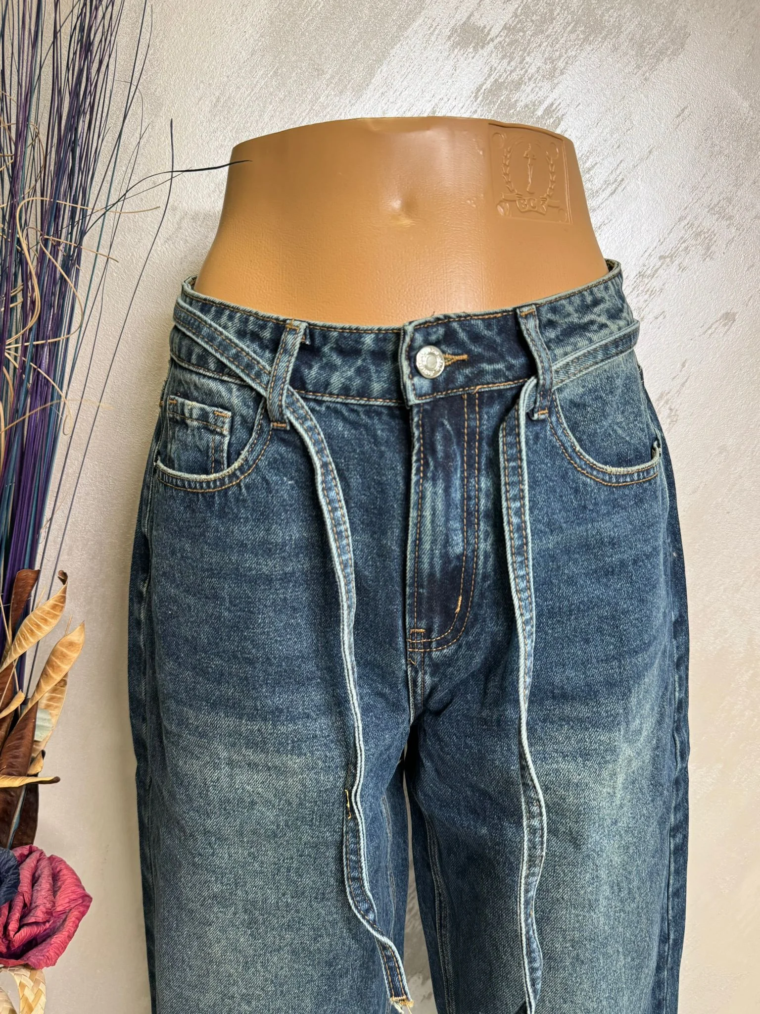 Blugi damă tip balon cu cordon, talie înaltă