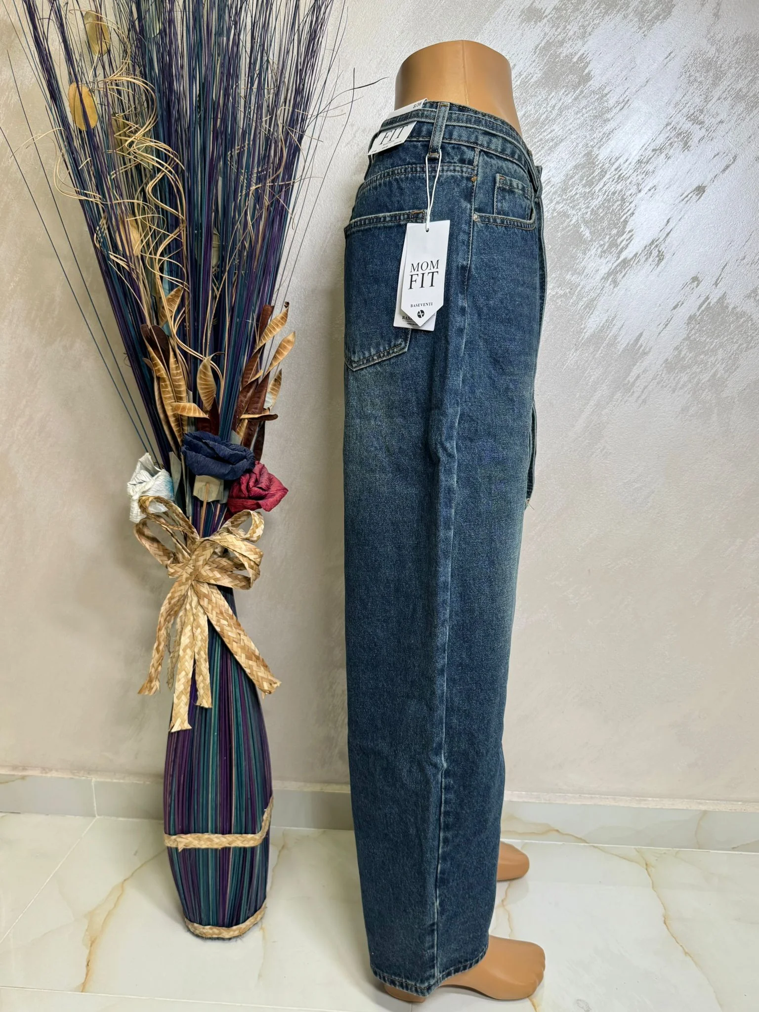 Blugi damă tip balon cu cordon, talie înaltă