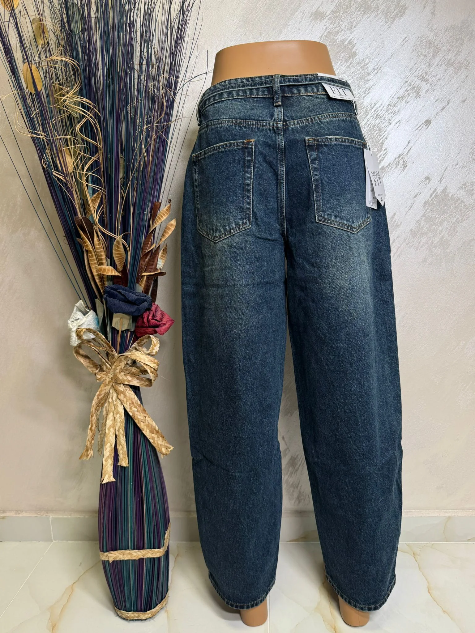 Blugi damă tip balon cu cordon, talie înaltă