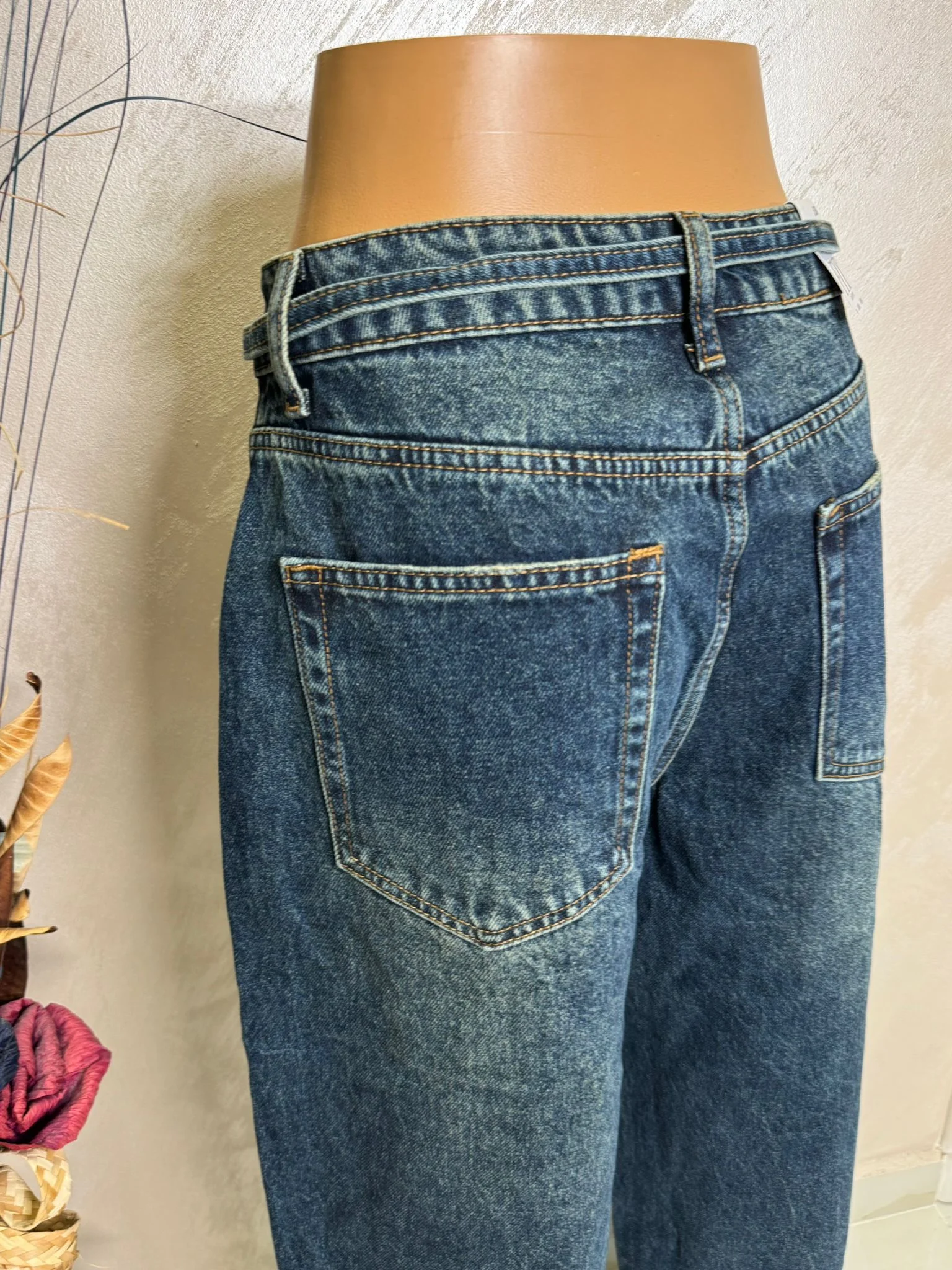 Blugi damă tip balon cu cordon, talie înaltă