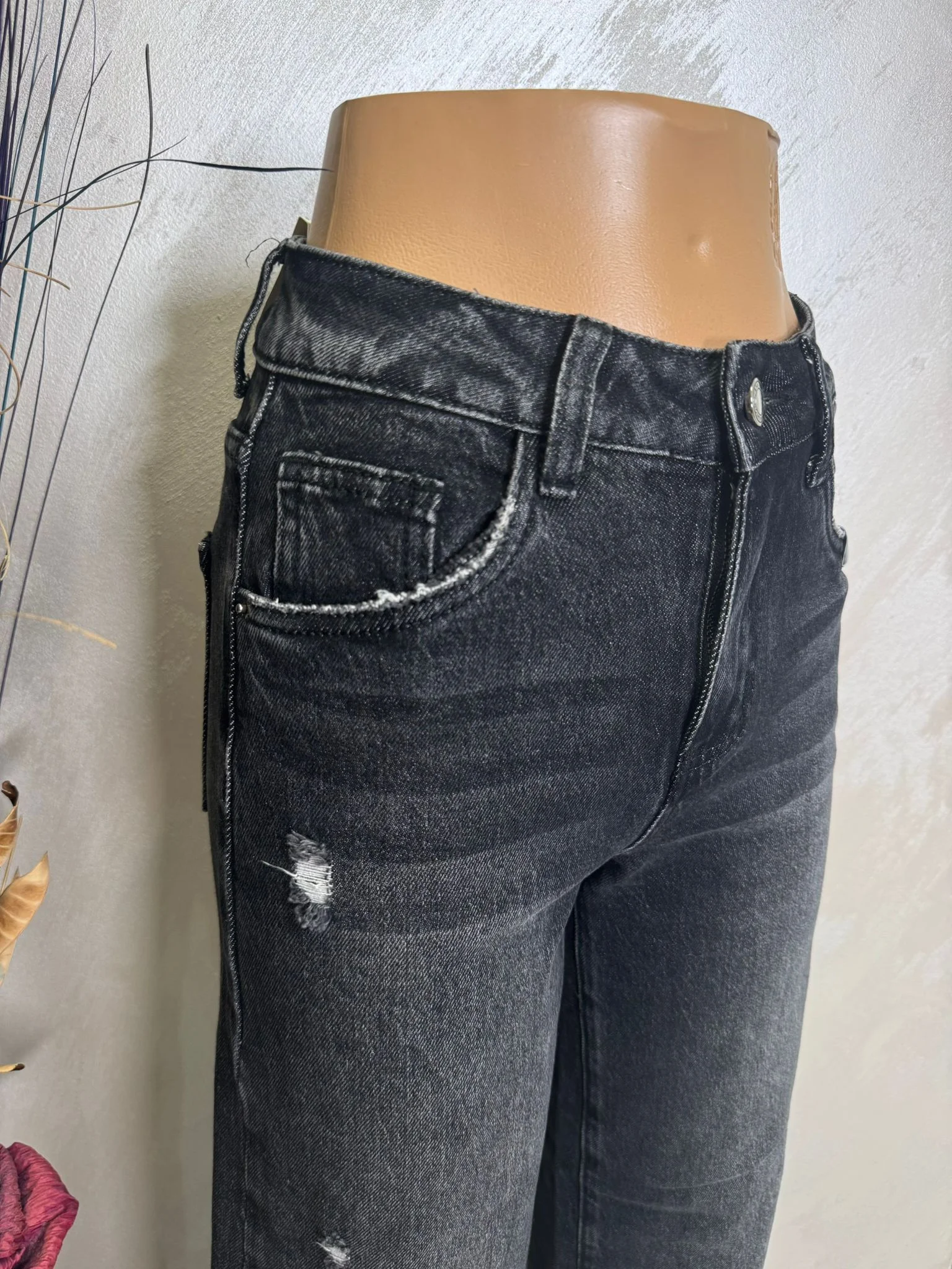 Blugi damă wide leg negri, model modern cu talie înaltă