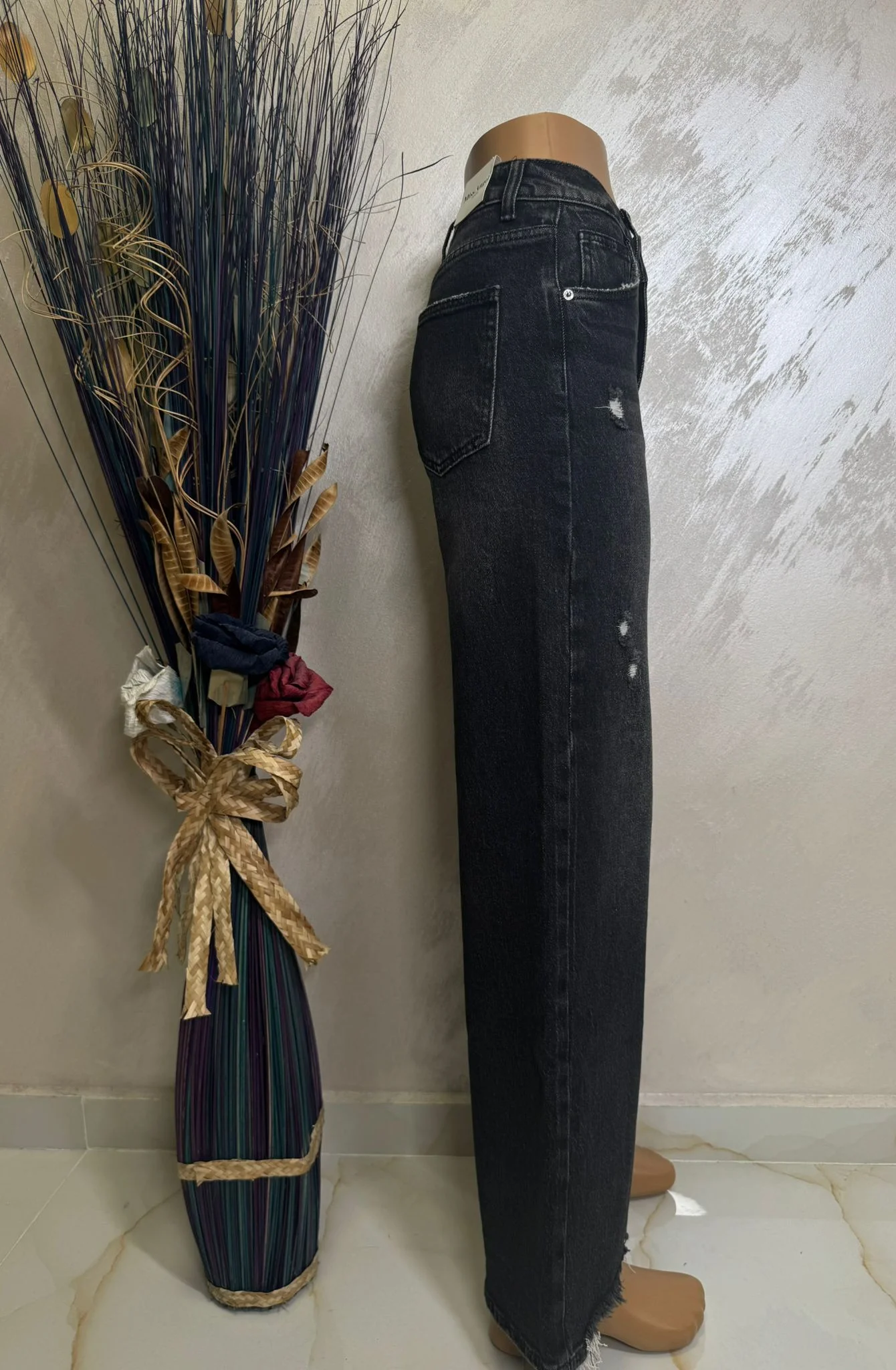 Blugi damă wide leg negri, model modern cu talie înaltă