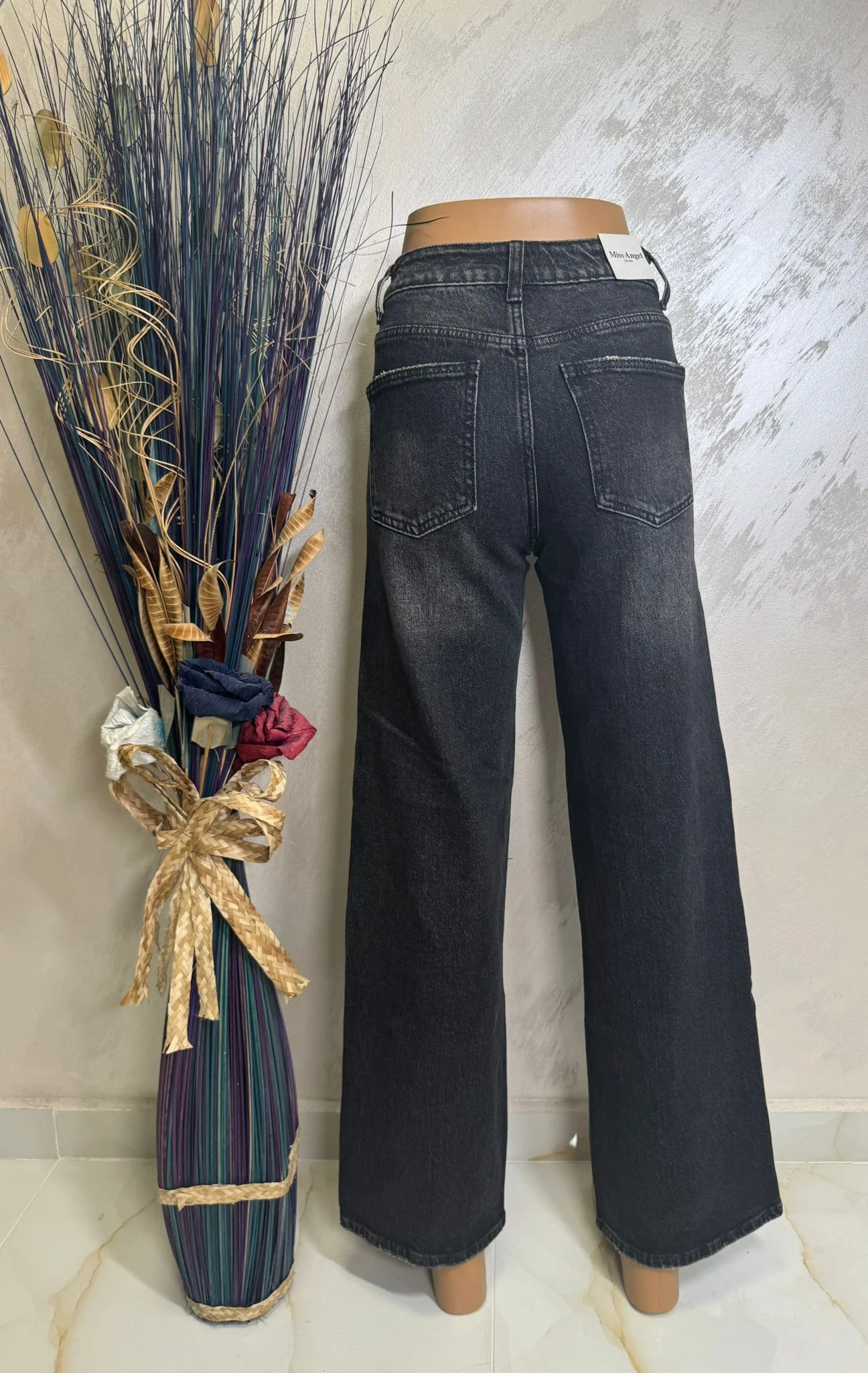 Blugi damă wide leg negri, model modern cu talie înaltă