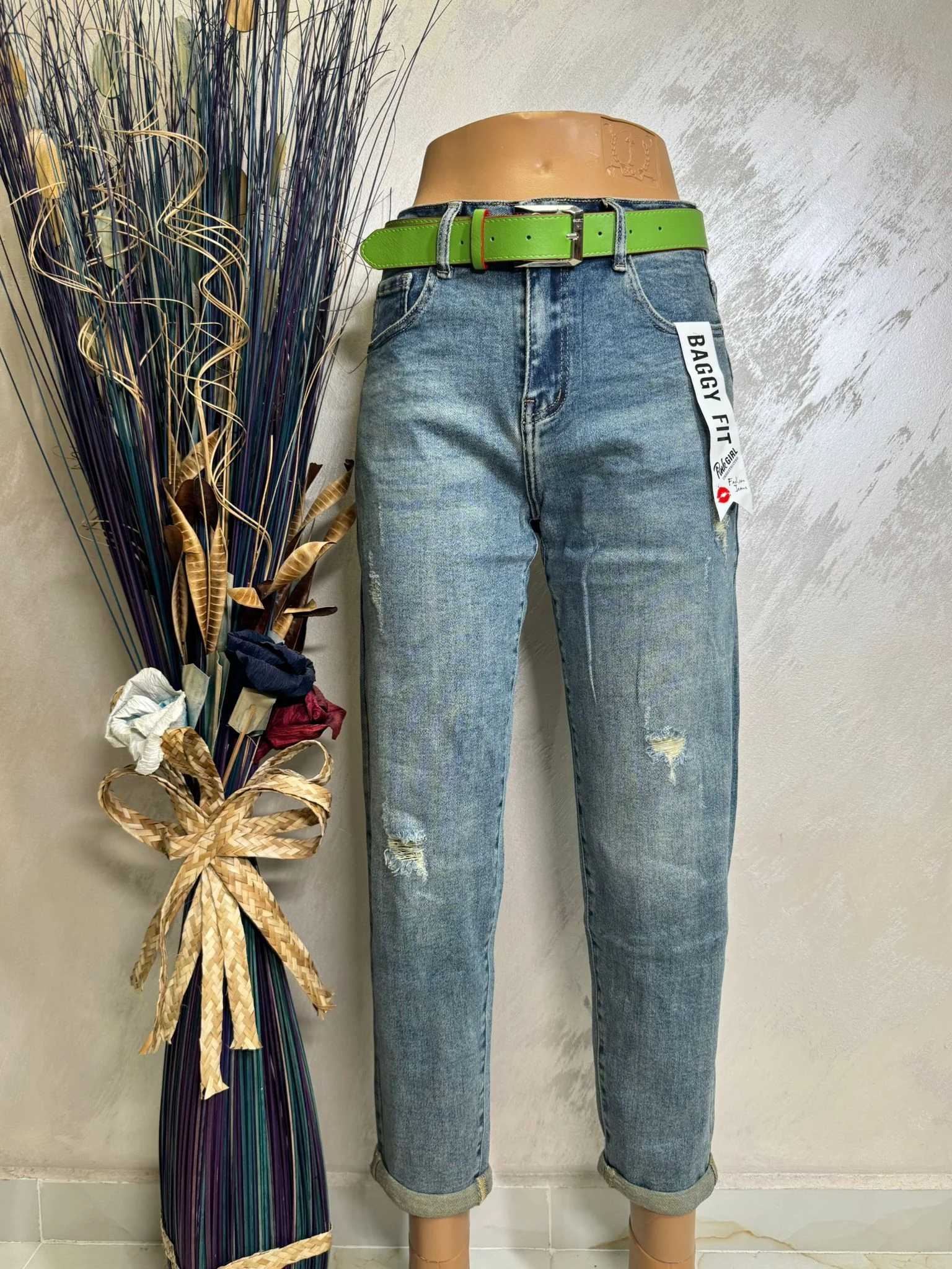 Blugi damă baggy fit cu curea color