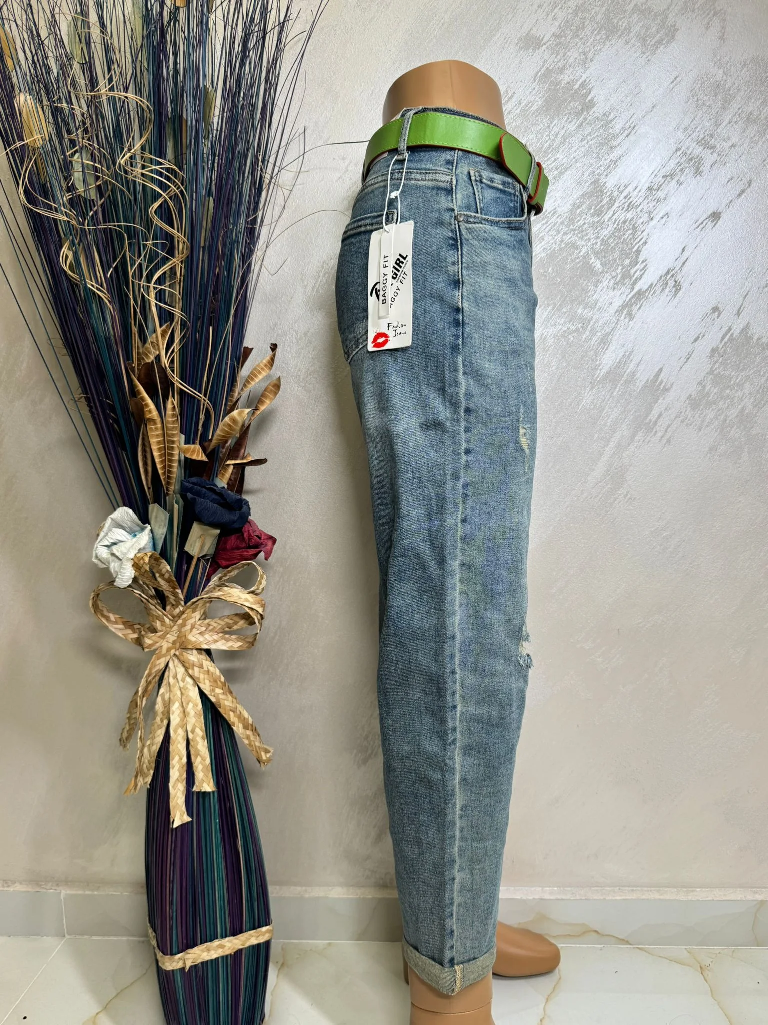 Blugi damă baggy fit cu curea color