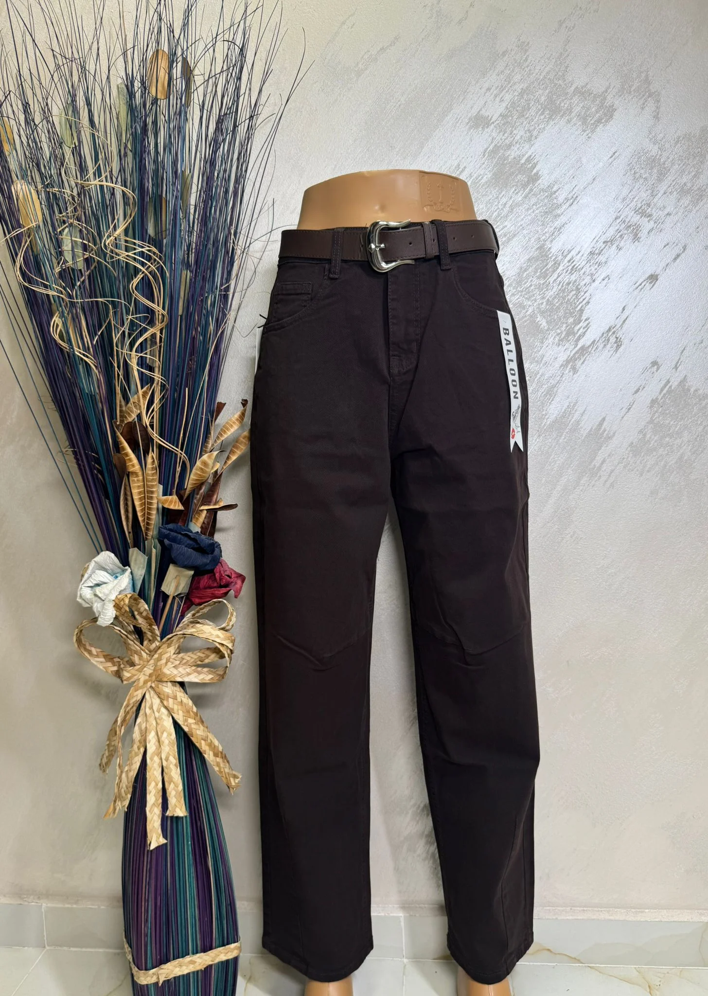 Pantaloni damă balloon fit cu curea