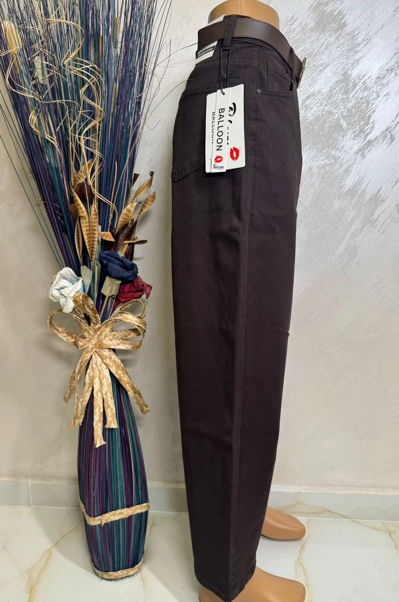 Pantaloni damă balloon fit cu curea
