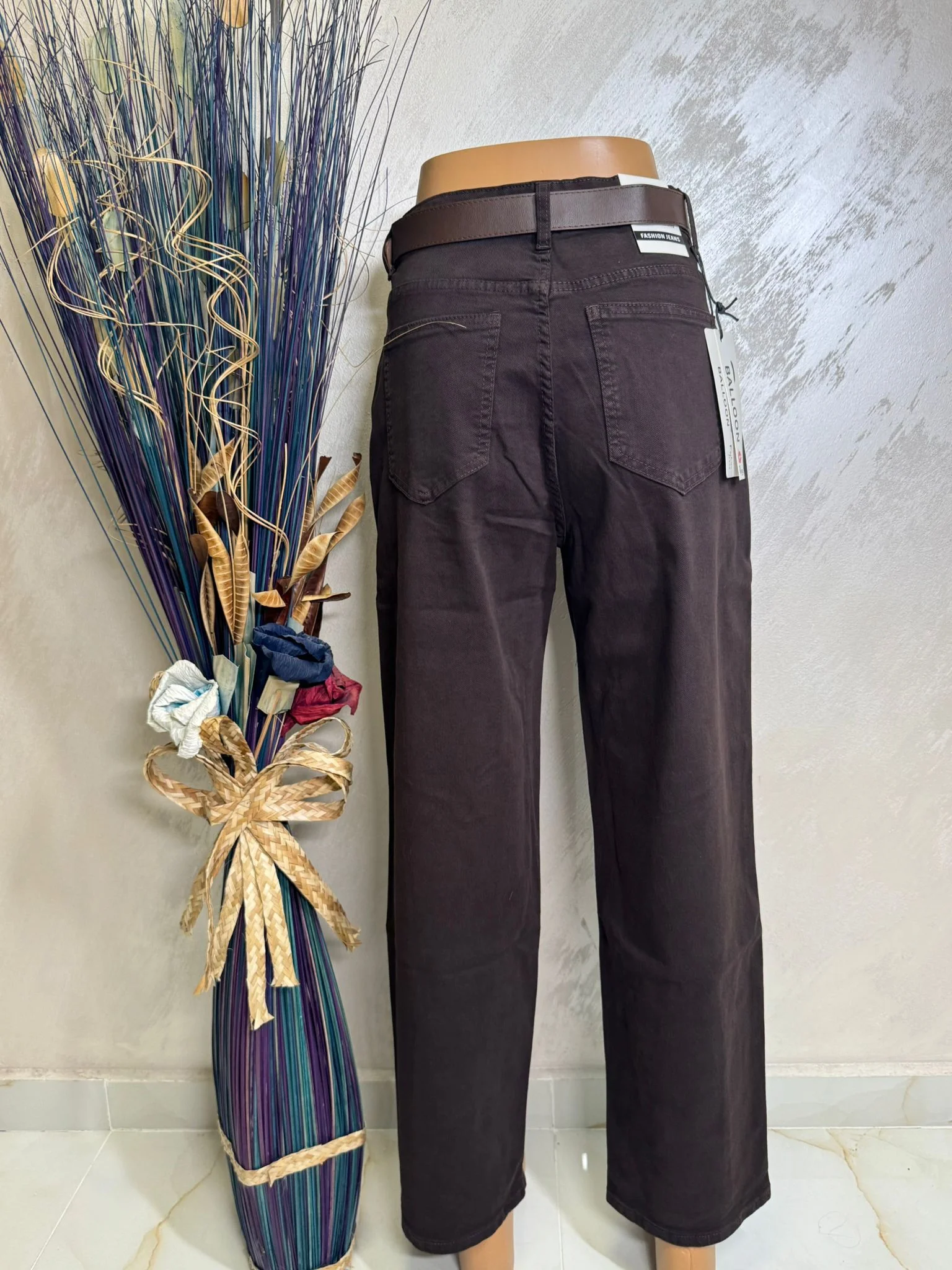 Pantaloni damă balloon fit cu curea