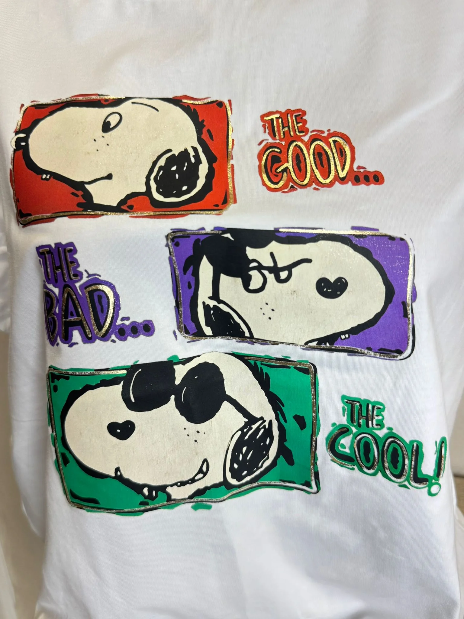 Tricou damă alb cu imprimeu caine „The Good, The Bad, The Cool” – model casual fun