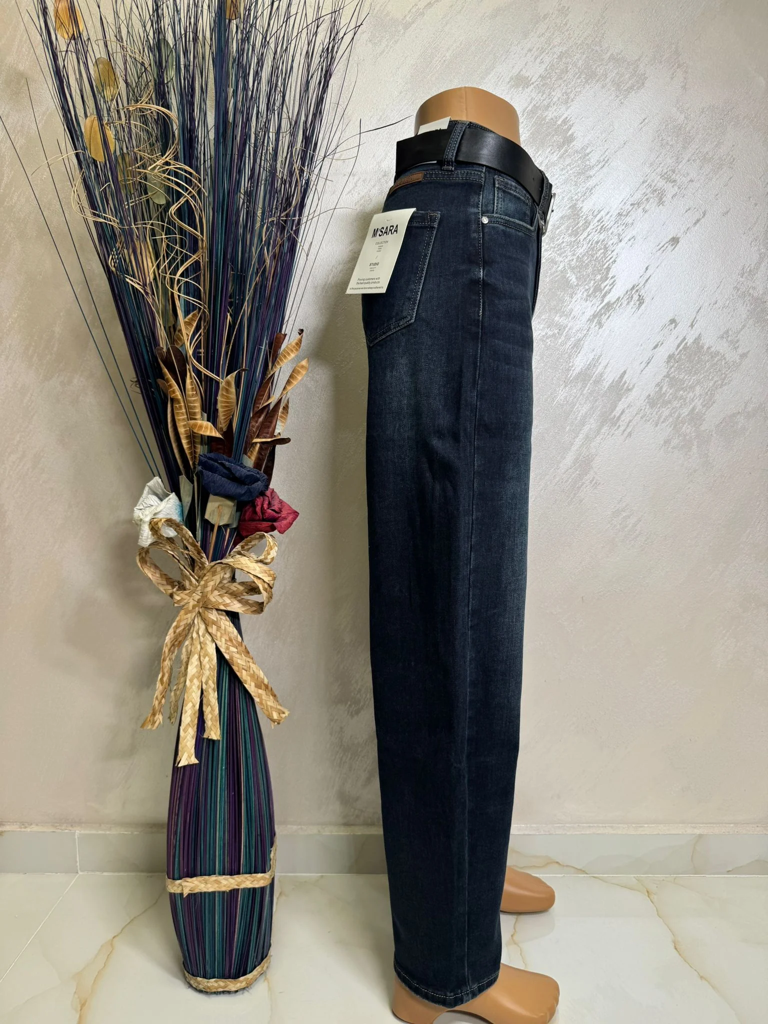 Blugi damă drepți cu talie înaltă și curea inclusă